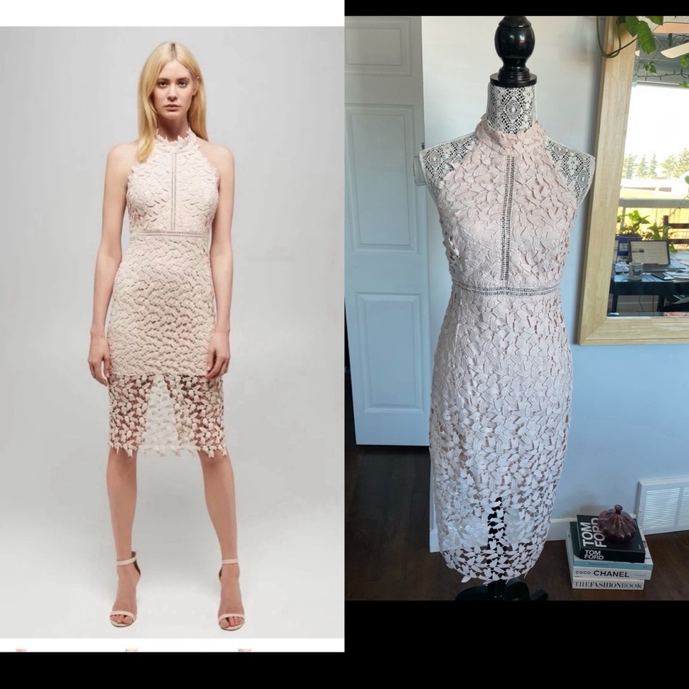 Gorgeous Bardot Floral Lace Halter Low Back Midi Dress. Size 10.